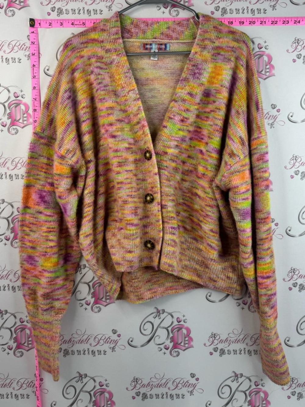 Urban Outfitters cardigan button up Multicolor Pastel Knit Button-Front sherbet